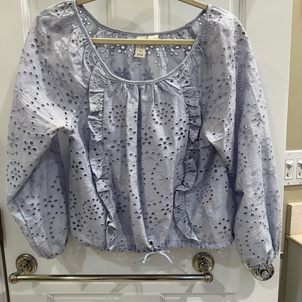 Joie Light Blue Eyelet Blouse with Ruffles